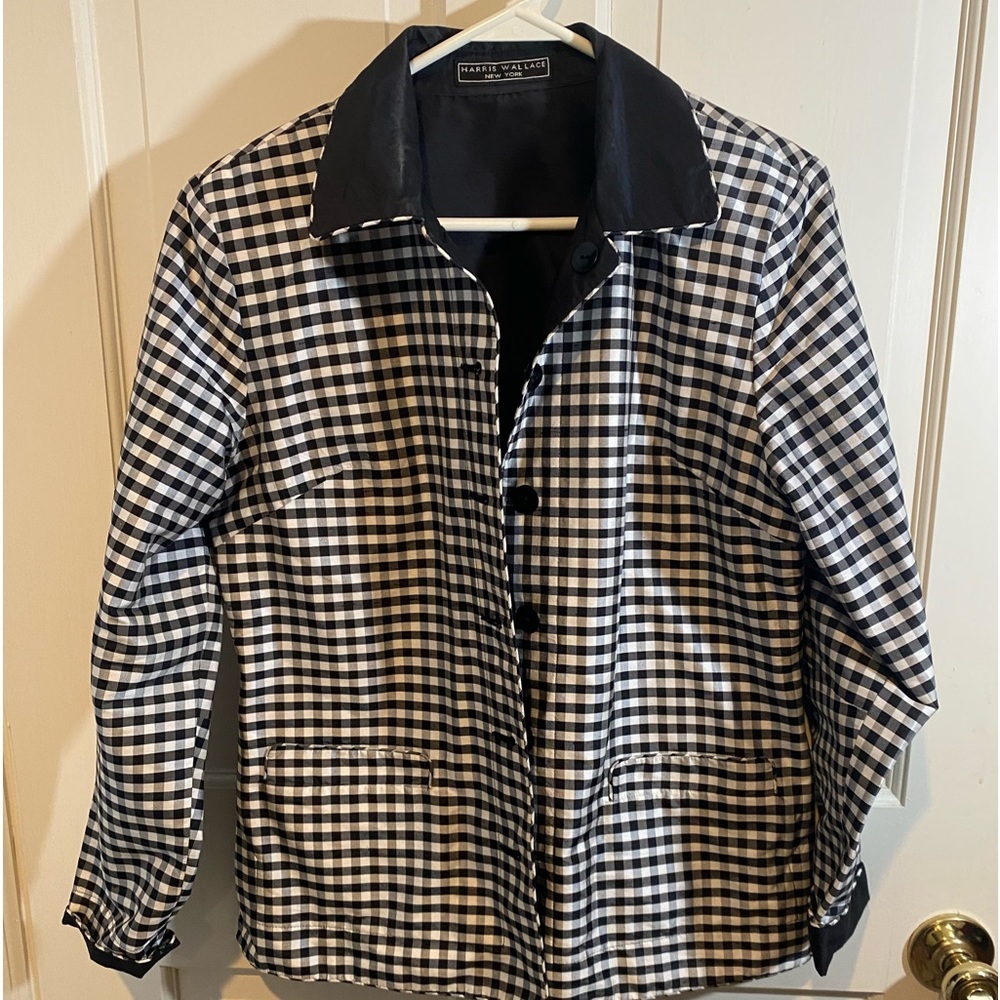 Harris Wallace Silk  Black and White Checkered Jacket Reversible - SIZE 6